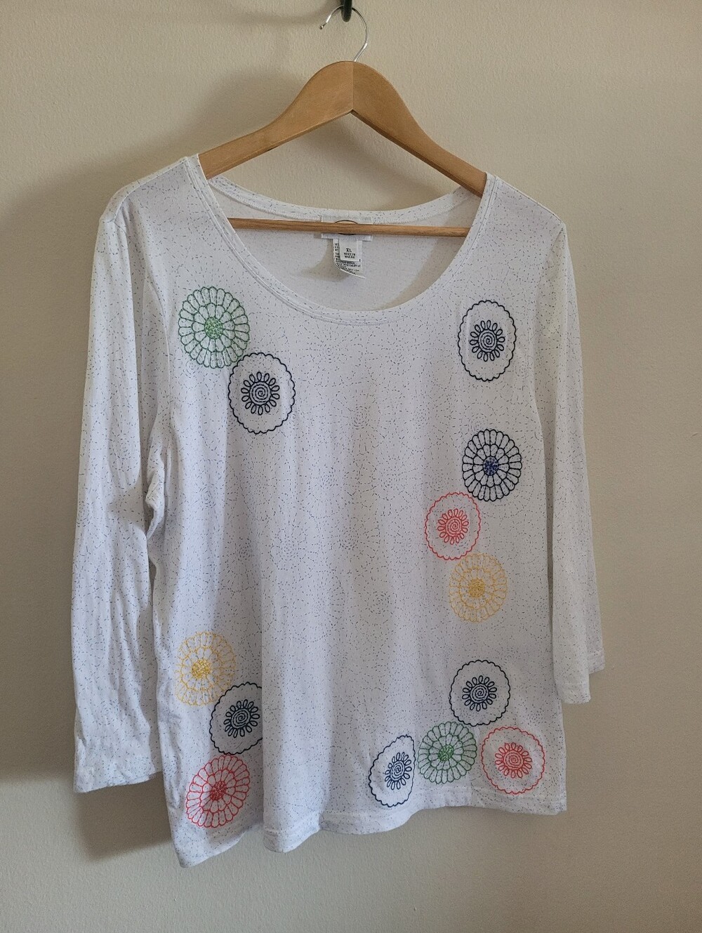 Talbots Embroidered Multicolor Cotton Scoopneck Top, Women's XL